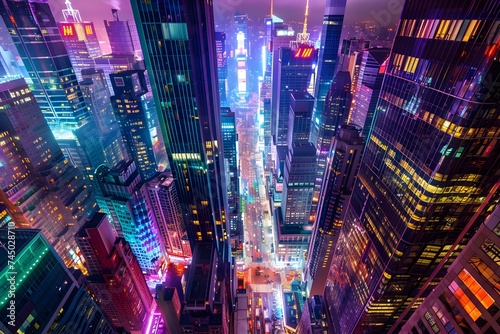 Nighttime Urban Skyline View of Hong Kong's Skyscrapers