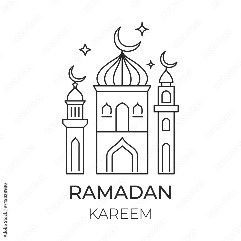Ramadan Kareem. Islamic ramadan logo with minimalist line icon style. Vector