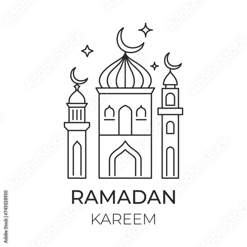 Ramadan Kareem. Islamic ramadan logo with minimalist line icon style. Vector