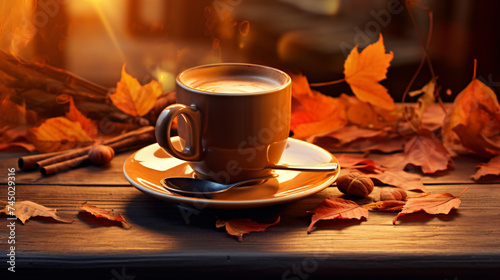 cup of coffee and autumn leaves. Autumn Serenity