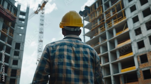 An engineer wearing a safety helmet working on a construction site 