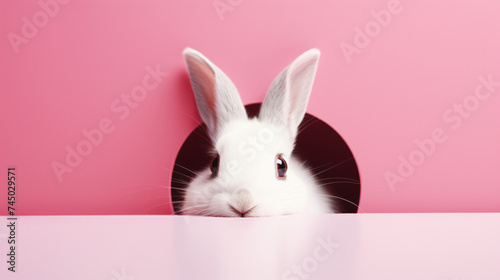 Curious Bunny Peeking Out of a Pink Wonderland © Tariq