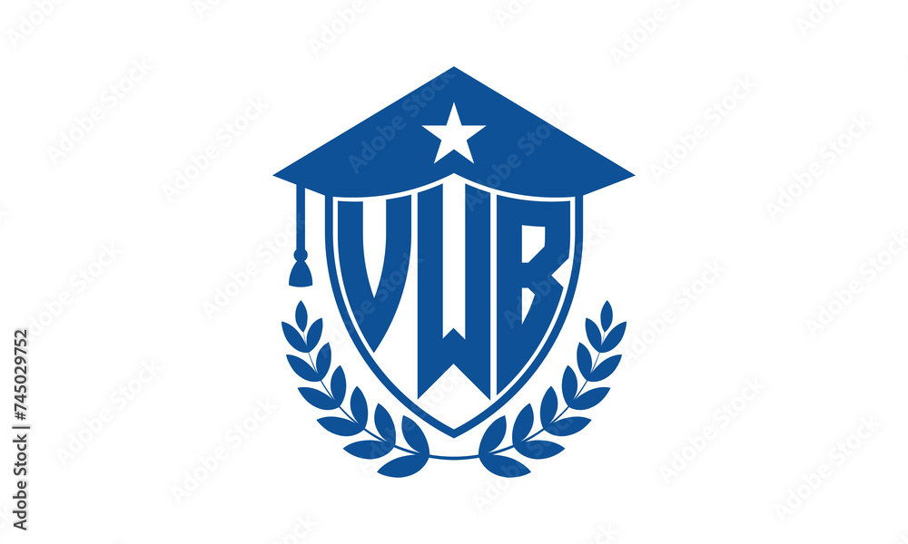VWB three letter iconic academic logo design vector template. monogram, abstract, school, college, university, graduation cap symbol logo, shield, model, institute, educational, coaching canter, tech VWB three letter iconic academic logo design vector template. monogram, abstract, school, college, university, graduation cap symbol logo, shield, model, institute, educational, coaching canter, tech