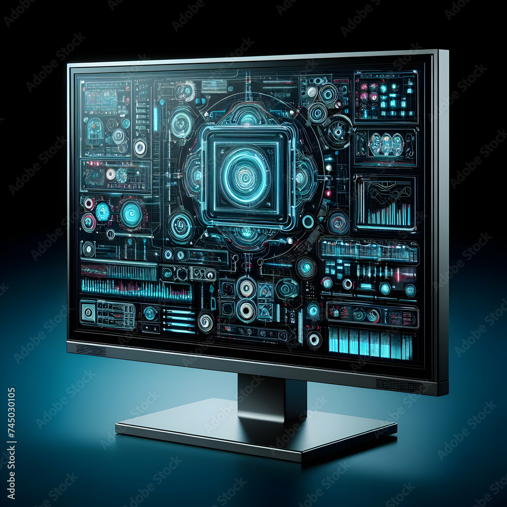 Fototapeta premium lcd monitor with a screen. technology, monitor, laptop, display, digital, vector, tv, internet, business, pc, icon, equipment, tablet, device, video, electronic, illustration, button,Ai generated 