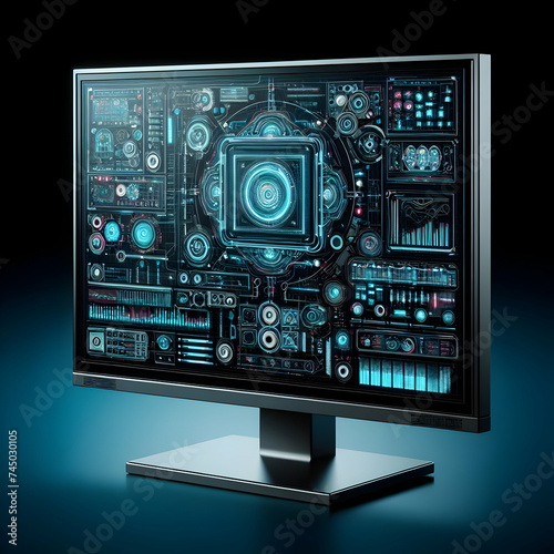 lcd monitor with a screen. technology, monitor, laptop, display, digital, vector, tv, internet, business, pc, icon, equipment, tablet, device, video, electronic, illustration, button,Ai generated 