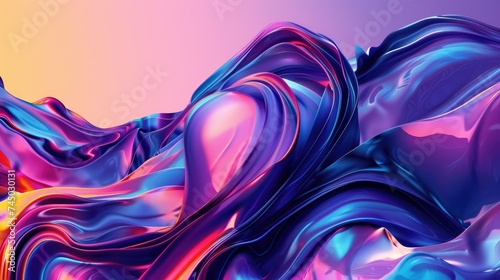 3D rendering. Beautiful iridescent gradient color flowing liquid. Abstract wavy background.