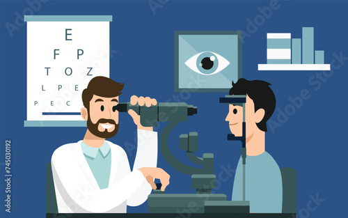 Hospital service concept flat vector illustration. The doctor examines, advises, and dispenses medications to patients in the hospital examination room. Hospital service concept a flat vector