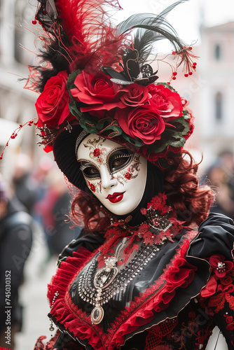 People are dressed up for the Venice Carnival in Italy photo