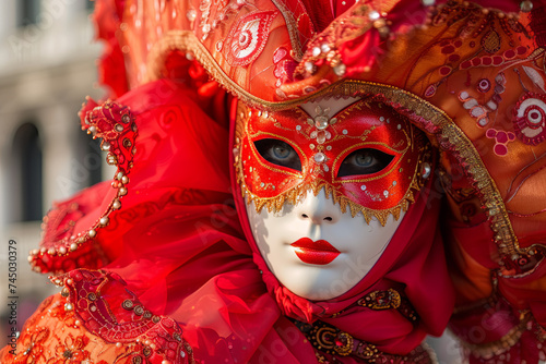 People are dressed up for the Venice Carnival in Italy