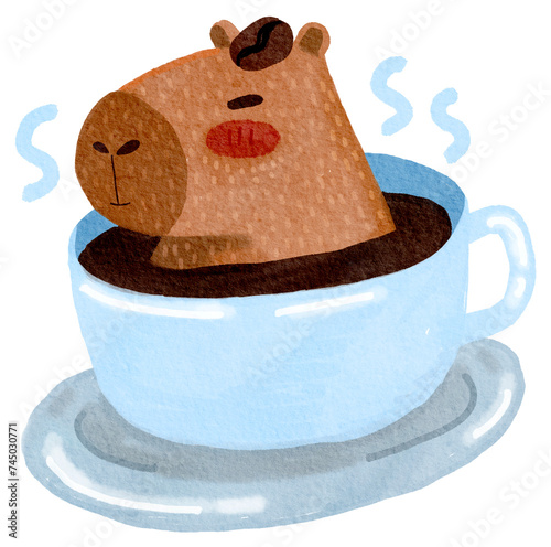 watercolor cartoon drawing cute Capybara