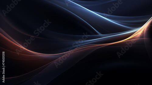 Abstract Dark 3D wavy futuristic colorful gradient swirls with black background, minimalistic, clean and aesthetic