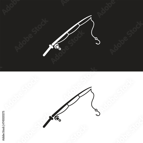 Fish and fishing rod silhouette Fishing Rod - Cute Simple Flat Color Fishing Icon

