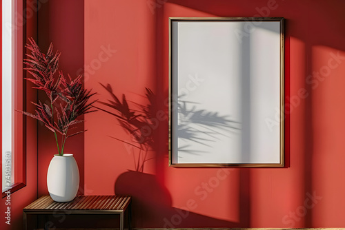 Mockup frame close up in interior red background