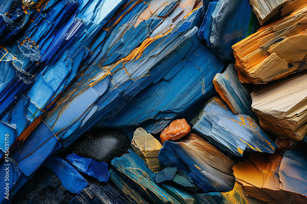 Vibrant blue and gold mineral rock formation - obrazy, fototapety, plakaty 