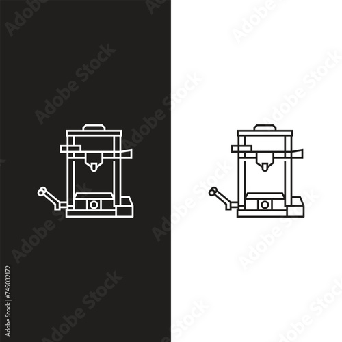 3d printing icon, Three print, printer, manufacturing New Product Development, future technology symbol. Modern outline style. editable stroke vector illustration design on white background.