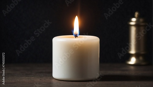 photo of a white candle burning on a black background made by AI generative