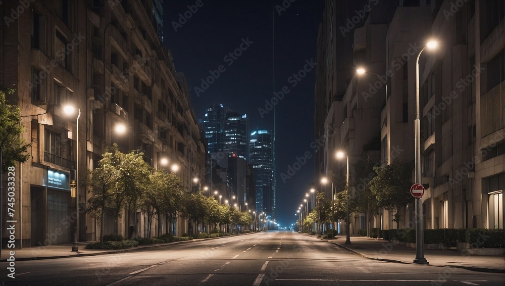 quiet urban scene at night made by AI generative