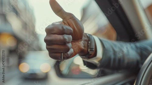 urban businessman showing approval in closeup on luxury car © CinimaticWorks