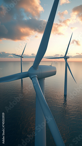 3D illustration of wind turbines