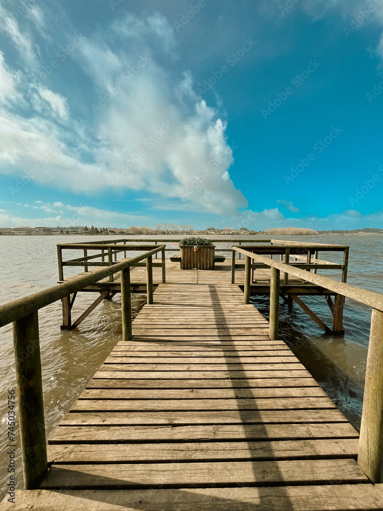 Wooden pier on the lake in Fermentelos, Águeda - Portugal