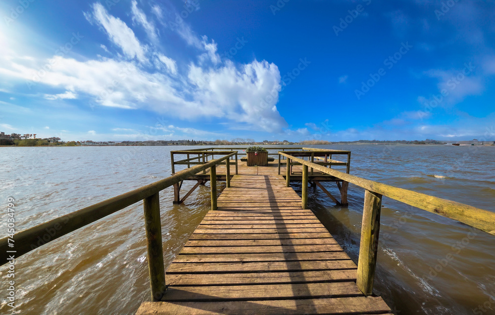Wooden pier on the lake in Fermentelos, Águeda - Portugal