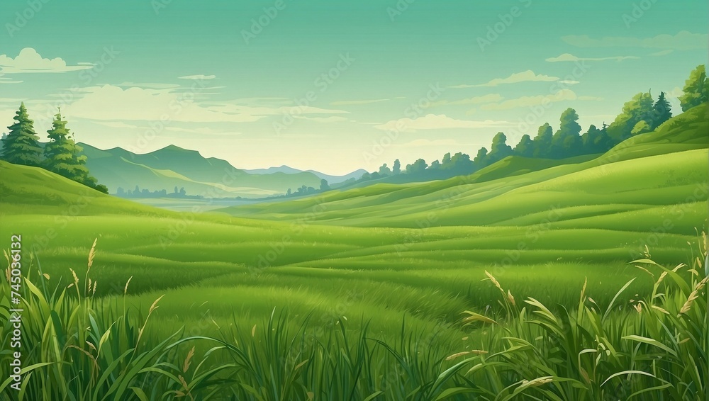 illustration of a beautiful green meadow in the morning made by AI generative illustration of a beautiful green meadow in the morning made by AI generative