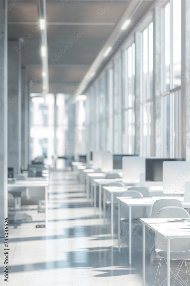 an empty office space with multiple desks an empty office space with multiple desks
