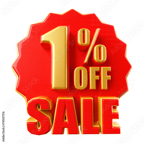 Special 1 percent offer sale tag - red sale sticker icon 3d render