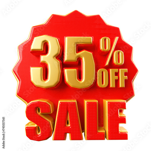 Special 35 percent offer sale tag - red sale sticker icon 3d render