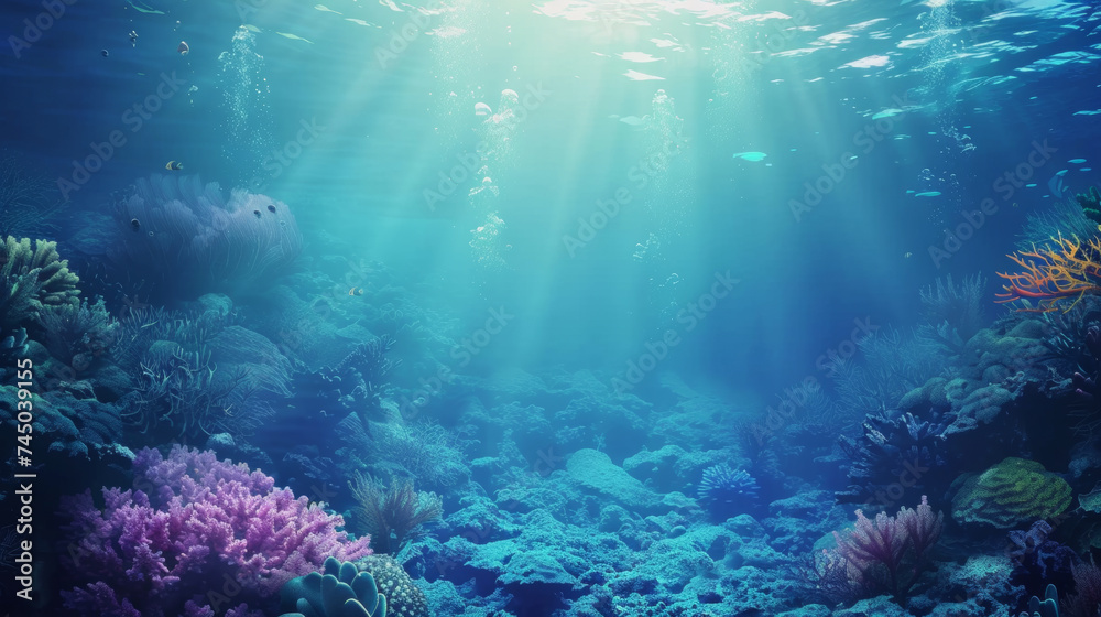 Fototapeta premium Dive to see beautiful coral reefs in the deep sea