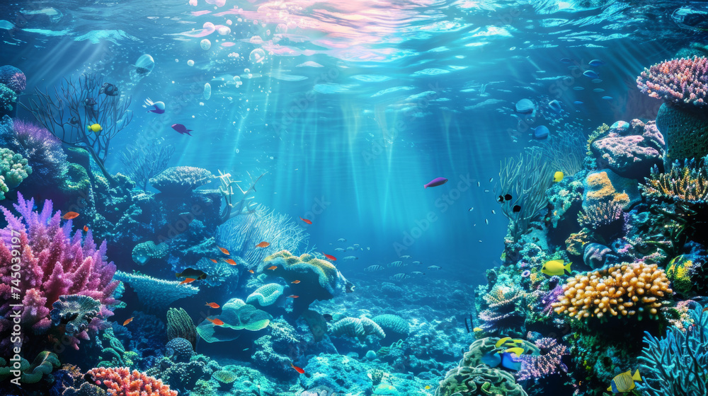 Naklejka premium Dive to see beautiful coral reefs in the deep sea