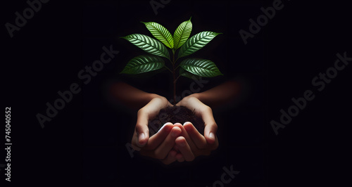 person holds a tree plant to save nature