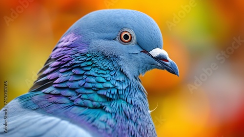 Close-up shot of a blue plumed dove with intricate details, ideal for a textured or backdrop element.