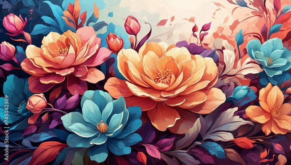 illustration of a beautiful bunch of colorful flowers made by AI generative