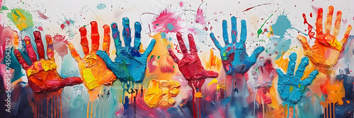 children's hands in paint, paint drawings -
