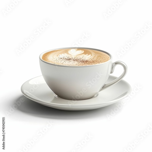 Cappuccino with Heart Foam Art in White Cup Ai generated 