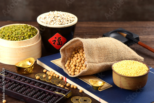 Photography A scene of abundant crops on a retro wooden background