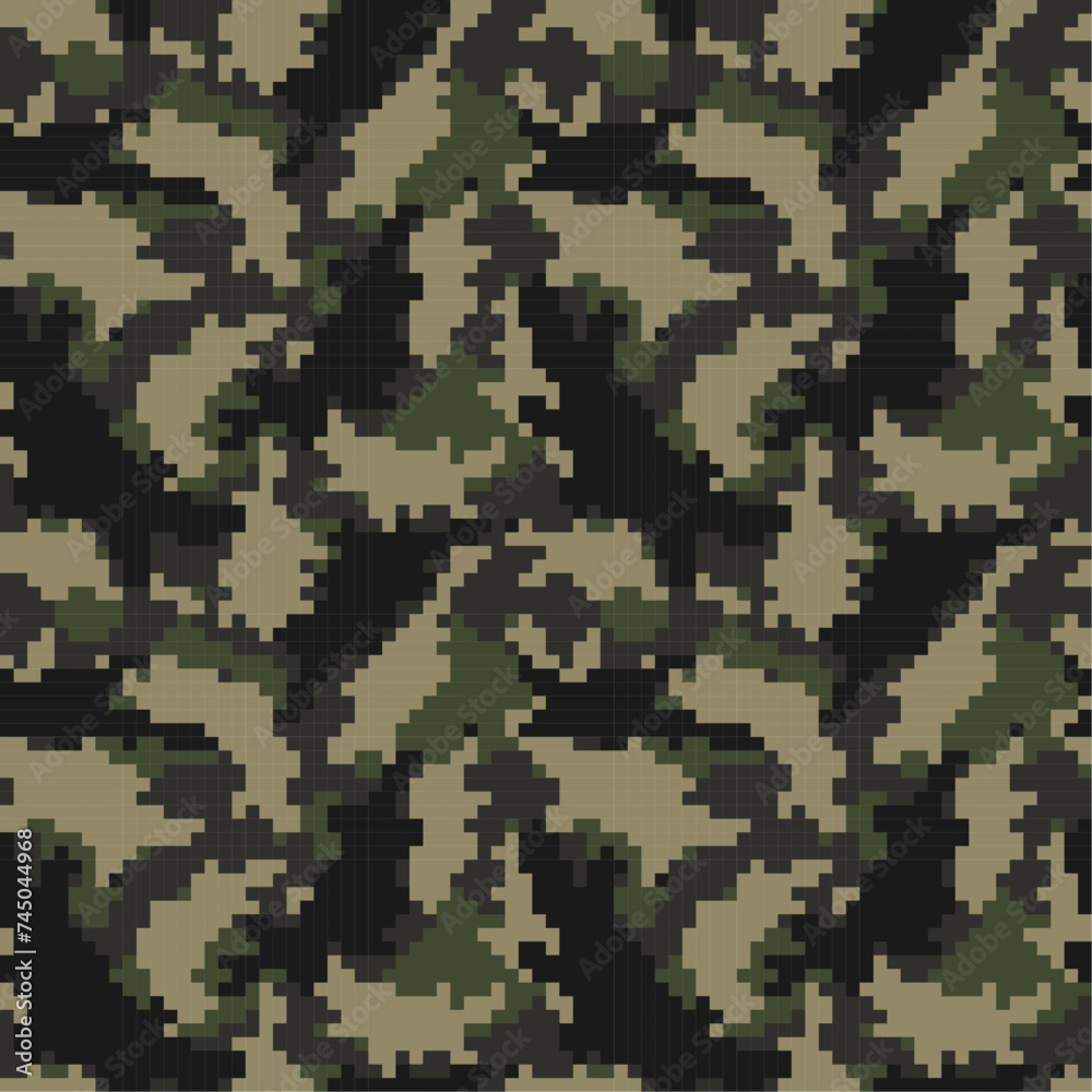 Military camouflage pixel vector texture. Army and hunting masking ornament seamless pattern. Military camouflage pixel vector texture. Army and hunting masking ornament seamless pattern.