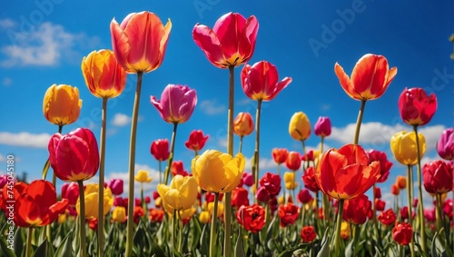 photo of a beautiful view of a garden of colorful tulips during the day  made by AI generative