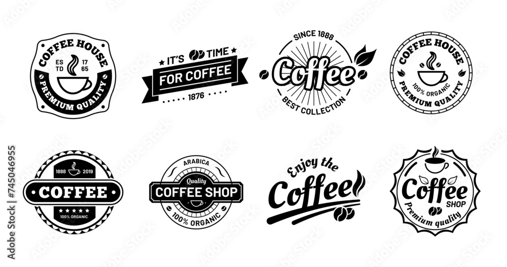 Coffee badges. Cafe logo stamp sticker. Vector of coffee