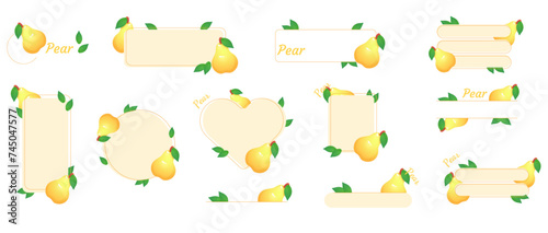  Set of 12 cute frames with pears. Flat illustration of fruits and berries.