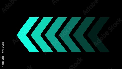 Sky blue arrows indicate the direction of the overlay video layer. swipe left navigation animation. Blinking arrows: the right-to-left arrow looping animation direction concept.