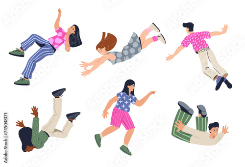 Falling characters take risk in air, action collection, person