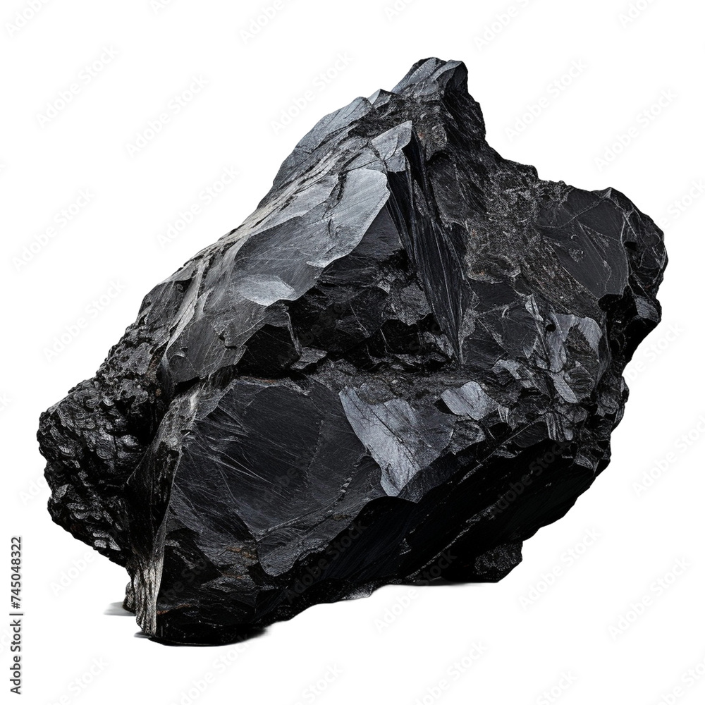 Piece of black coal isolated on white background. 