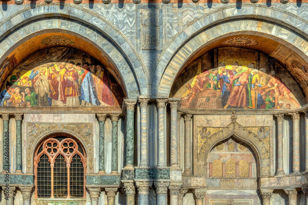 Facade decoration of Saint Mark's basilica (Basilica di San Marco) in Venice, Italy