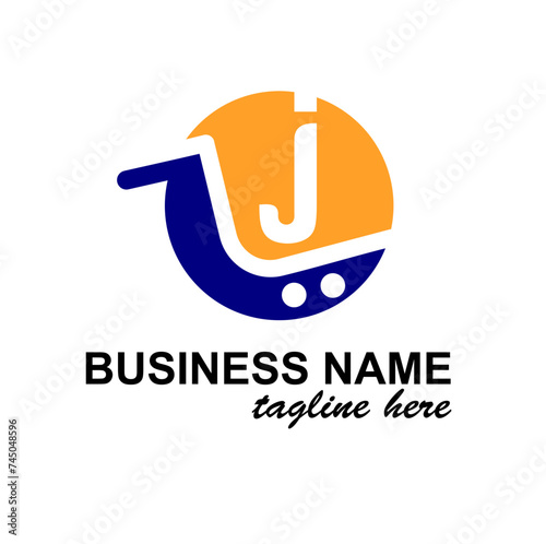 Initial j Letter in Shopping Cart, Trolley for Supermarket, Market, Shop, Store Business Simple Modern Logo Idea