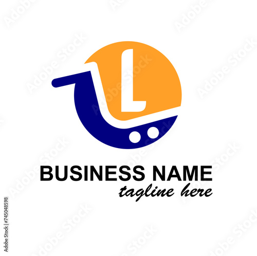 Initial l Letter in Shopping Cart, Trolley for Supermarket, Market, Shop, Store Business Simple Modern Logo Idea