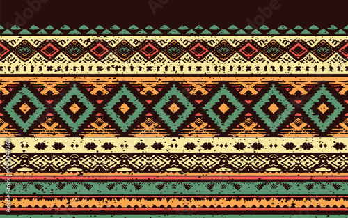 Ikat geometric ornament with diamonds. Ikkat. Seamless pattern. Aztec style. Tribal ethnic vector texture. Folk embroidery, Indian, Scandinavian, Gypsy, Mexican, African rug, wallpaper.