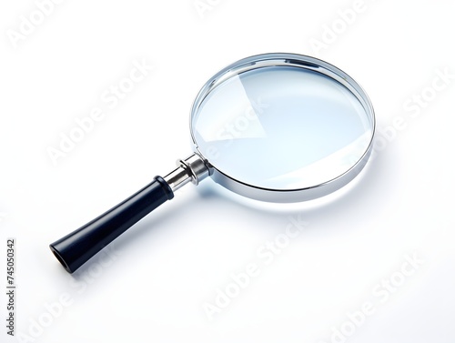 magnifying glass with a black handle and a silver rim isolated on white background generative ai