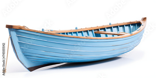 Blue Painted Wooden Boat Isolated on Transparent Background